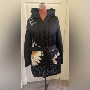 Women’s Desigual Black/Print Hooded Parka (38)